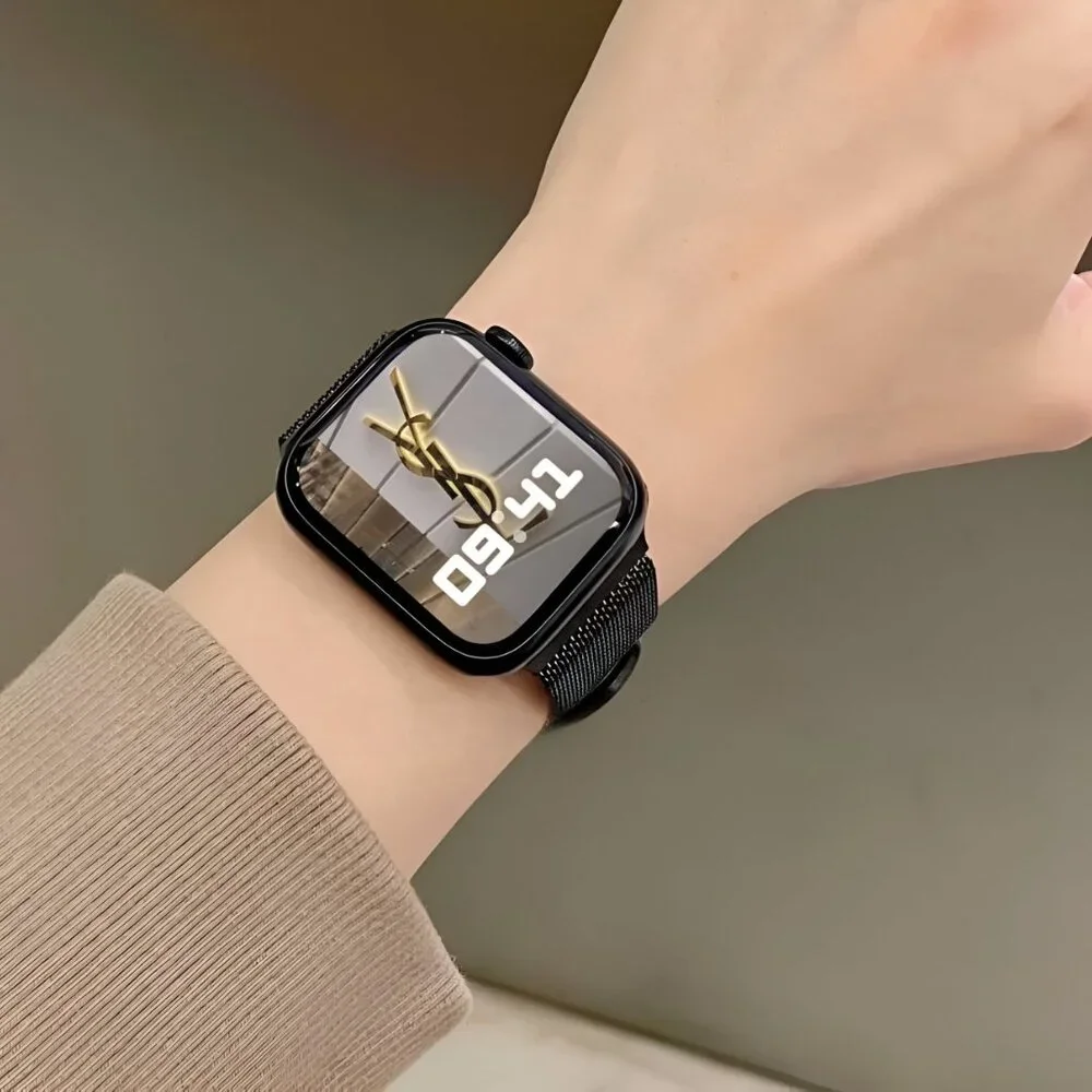 Apple Watch Band Adjustable Milanese Stylish Strap Black Stainless Band